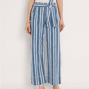 NWOT Ann Taylor Womens Blue Stripe Jeans High Rise Crop Size 6 Belt Back Pockets